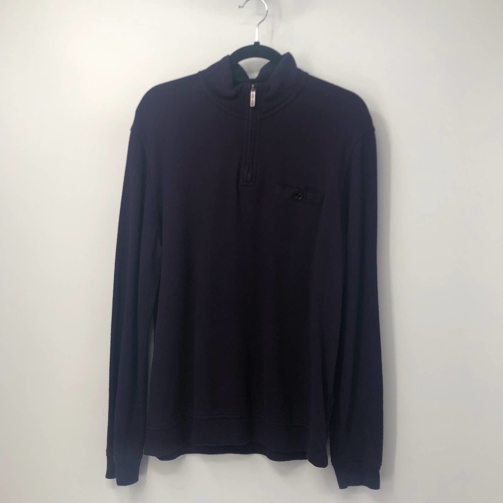 Ted Baker Rib Knit Sweater Mock Neck 1/4 Zip Up Long Sleeve Pocket Purple Size 4